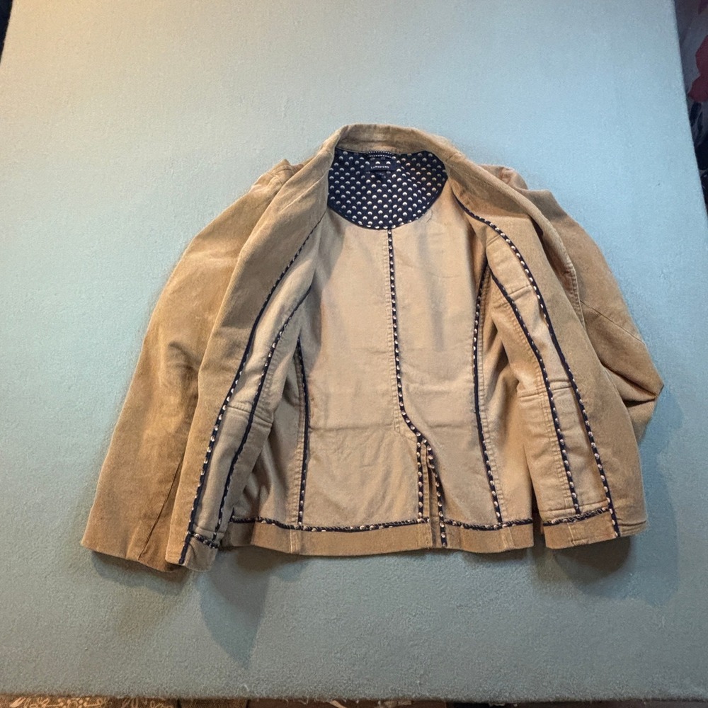 Lands End Corduroy Blazer Womens 12 Tan Brown Utility Jacket Dark Academia - Picture 8 of 9